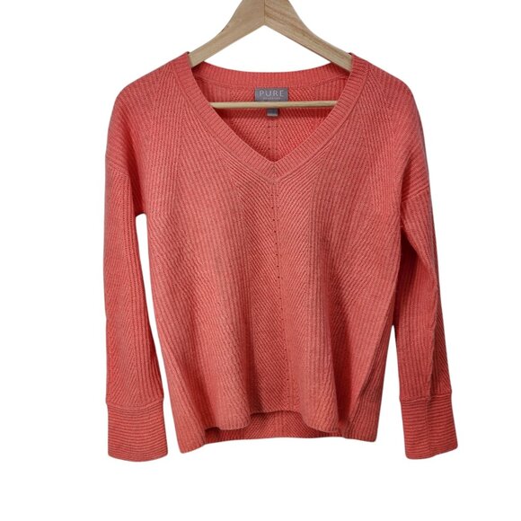 Pure‎ Collection 100% Cashmere V-Neck Sweater Coral Long Sleeve Womens Size 2 - Picture 1 of 4